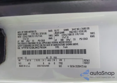 2018 Ford F-150 Xl z USA, uszkodzony, nr VIN 1FTFX1C5XJKC76324